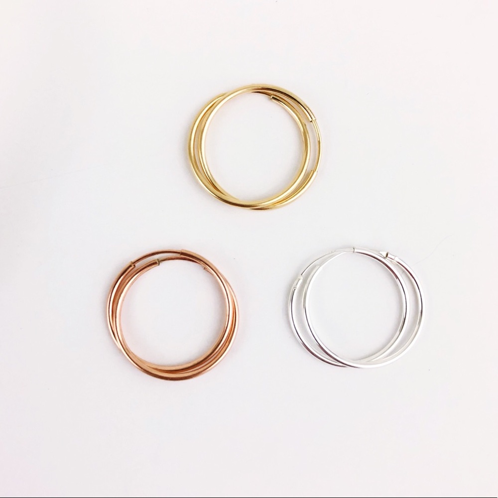 Sterling Silver Minimalist Endless Hoop Earrings - Picture 5 of 7